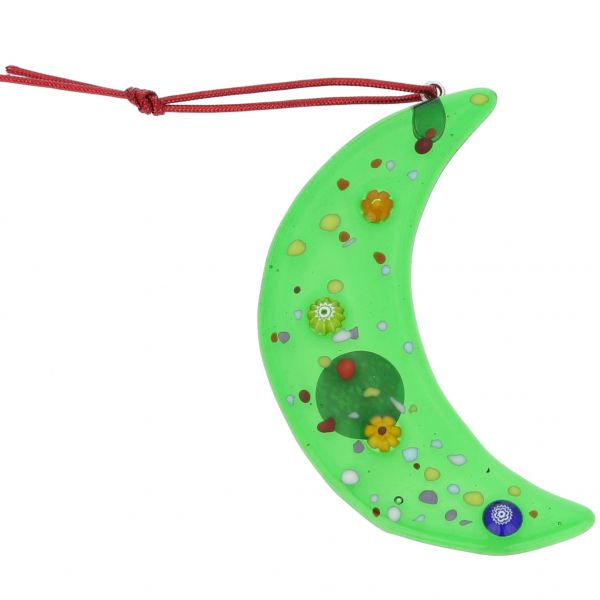 Murano Glass Moon Christmas Ornament - Green