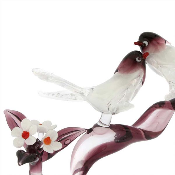 Murano Glass Birds On A Cherry Branch - Purple