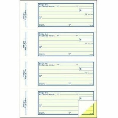 Adams Receipt Book - 2 PartCarbonless Copy - 7 5/8" (19.4 cm) x 10 7/8" (27.6 cm) Sheet Size - White, Yellow Sheet(s) 2PT  BILINGUAL  200 DUPLICATES 7-5/8" X 10-7/8"