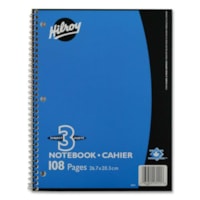 Hilroy Coil Three Subject Book - 108 Pages - Wire Bound - 0.28" Ruled - Ruled Margin - 8" x 10 1/2" - Subject - 1 Each