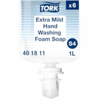 TORK Extra Mild Hand Washing Foam Soap - 1.06 quart (1000 mL) - Hand, Skin - Moisturizing - Clear - Fragrance-free, Dye-free, Color-free, Hygienic, Paraben-free, Phthalate-free, Refillable - 6 / Carton