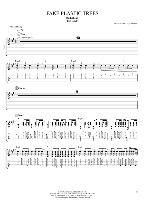 Fake Plastic Trees Radiohead guitar pro tab EGuitarI Full Score mysongbook