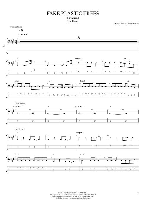 Fake Plastic Trees Radiohead guitar pro tab EBass Full Score mysongbook