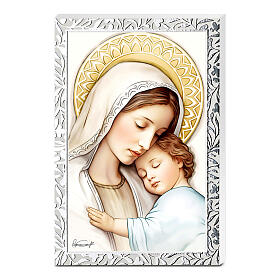 Virgin Mary with Child wooden picture Valenti silver frame 14x9 cm