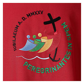 Red dalmatic with official Jubilee 2025 logo embroidered