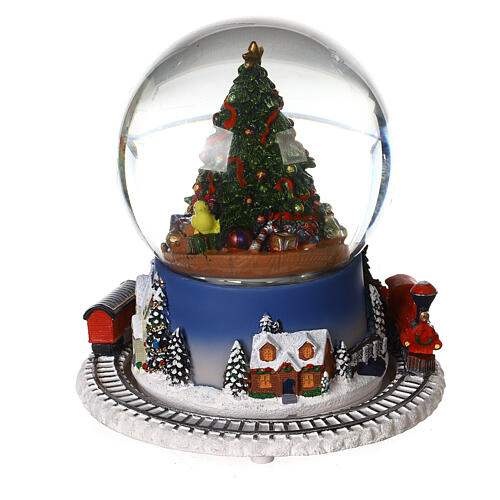 Glass snow globe tree moving train 20x15x15 cm 5