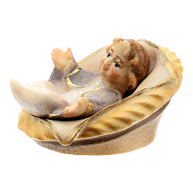 Baby Jesus in manger 10 cm, nativity Original Comet, in painted Val Gardena wood