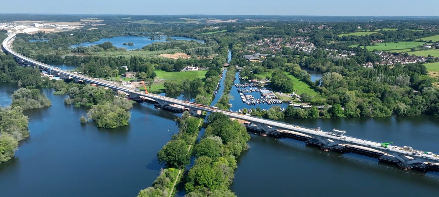 Aerial shot of the viaduct crossing waterways