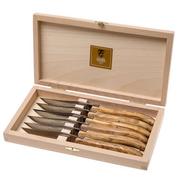 Claude Dozorme Laguiole 6-piece Steak knife set without bolster, Olive wood