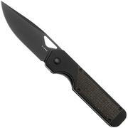 Kizer Vanguard Militaw V3634A1 Liner Lock, Black Nitro-V, Black G10, Burlap Micarta Inlay, coltello da tasca, Jonathan Styles design