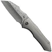 WE Knife High-Fin XL WE24010-DS1 Hakkapella Damasteel, Diamond Patterned Polished Titanium, pocket knife