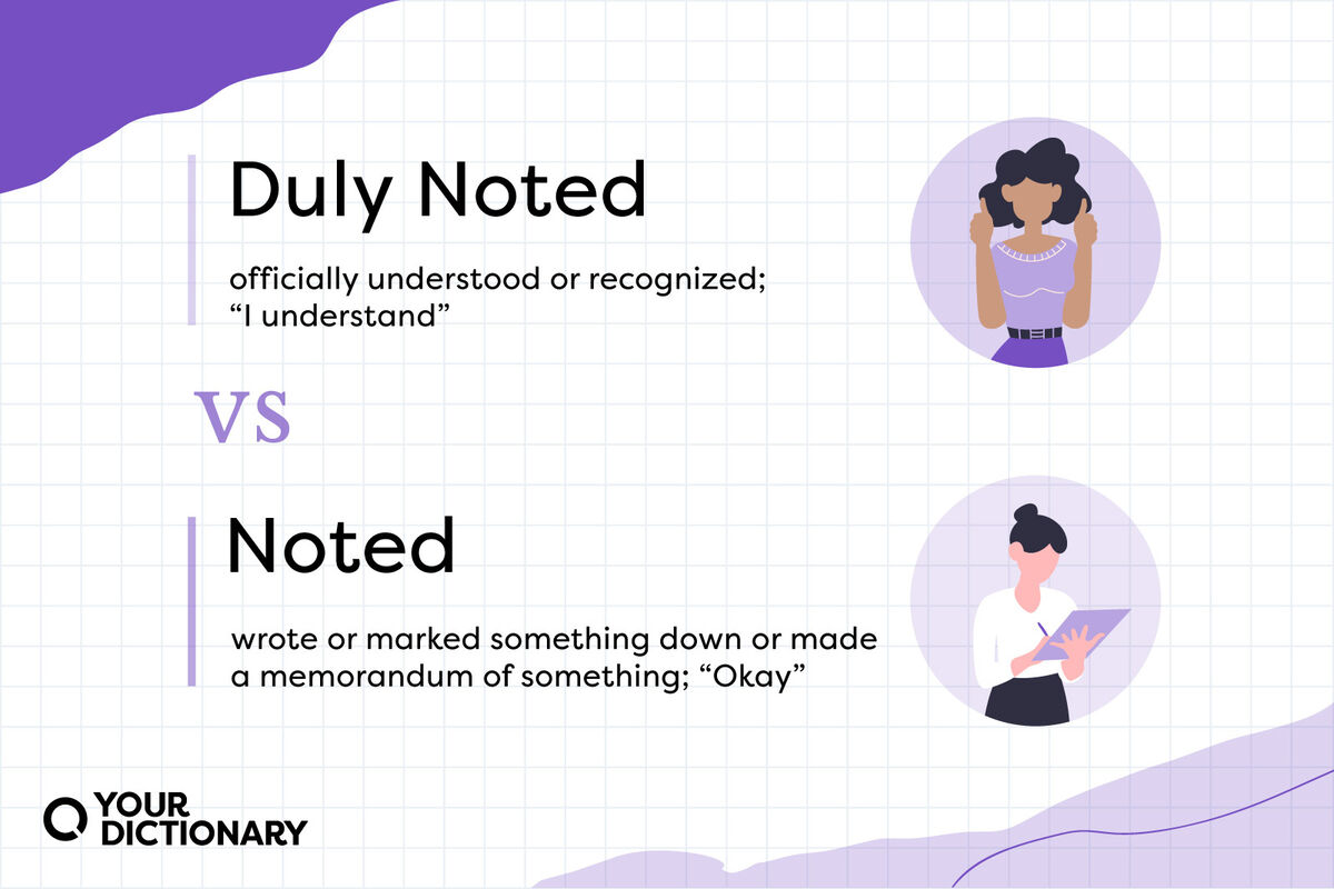 definitions of "duly noted" and "noted" from the article