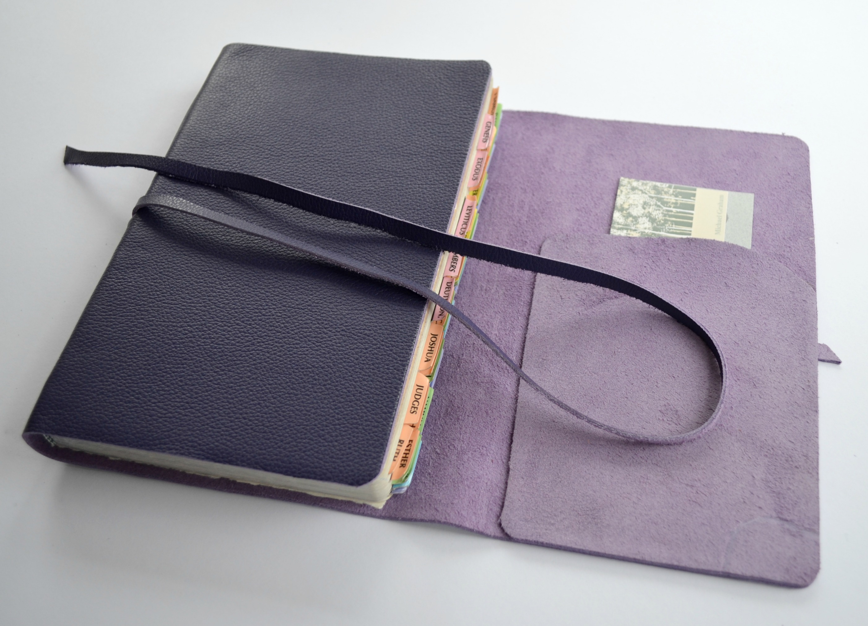 Custom Hand Made To Order Royal Purple Custom Leather Bible Cover Sleeve Pocket Sterling (409b)