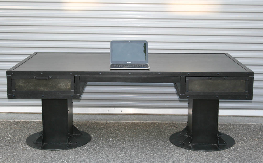 Vintage Industrial Desk With Drawers. Steel, Custom Sizes & Reclaimed Wood Avail. Urban, Modern 1 