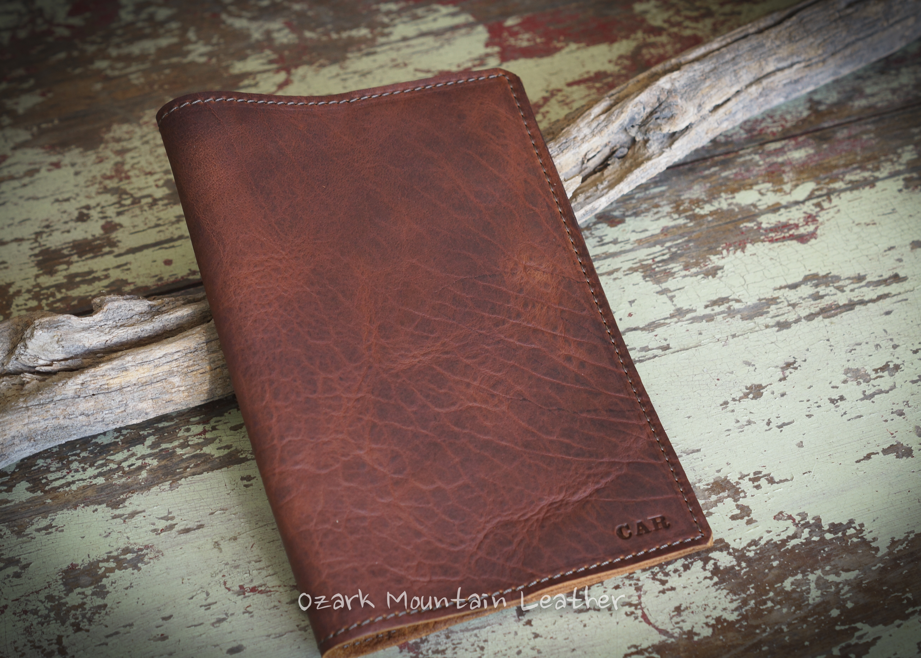 Bison Leather Custom Book Or Bible Cover With Initials Or Name In Right Lower Corner