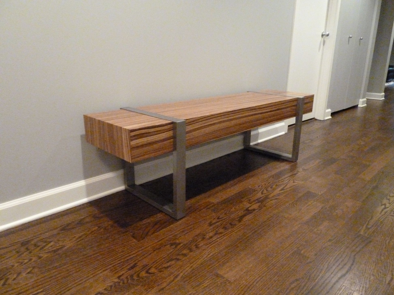 Welded Modern Interior Zebra Wood Bench Seat 2 