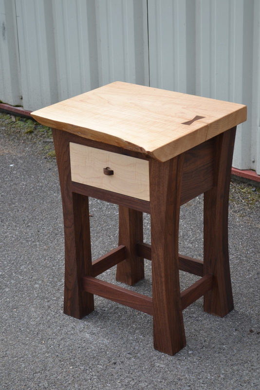 Live Edge Maple Night Stand With Walnut Base.