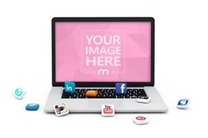 Laptop With 3D Social Media Icons Mockup