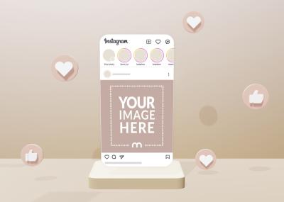 3D Social Media Instagram Mockup with Like Icons