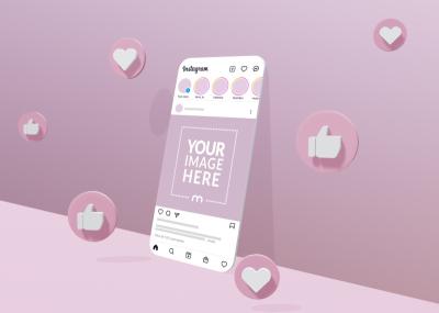 3D Mobile Screen Mockup for Social Media