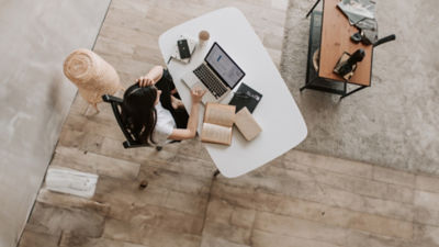 woman at a desk working