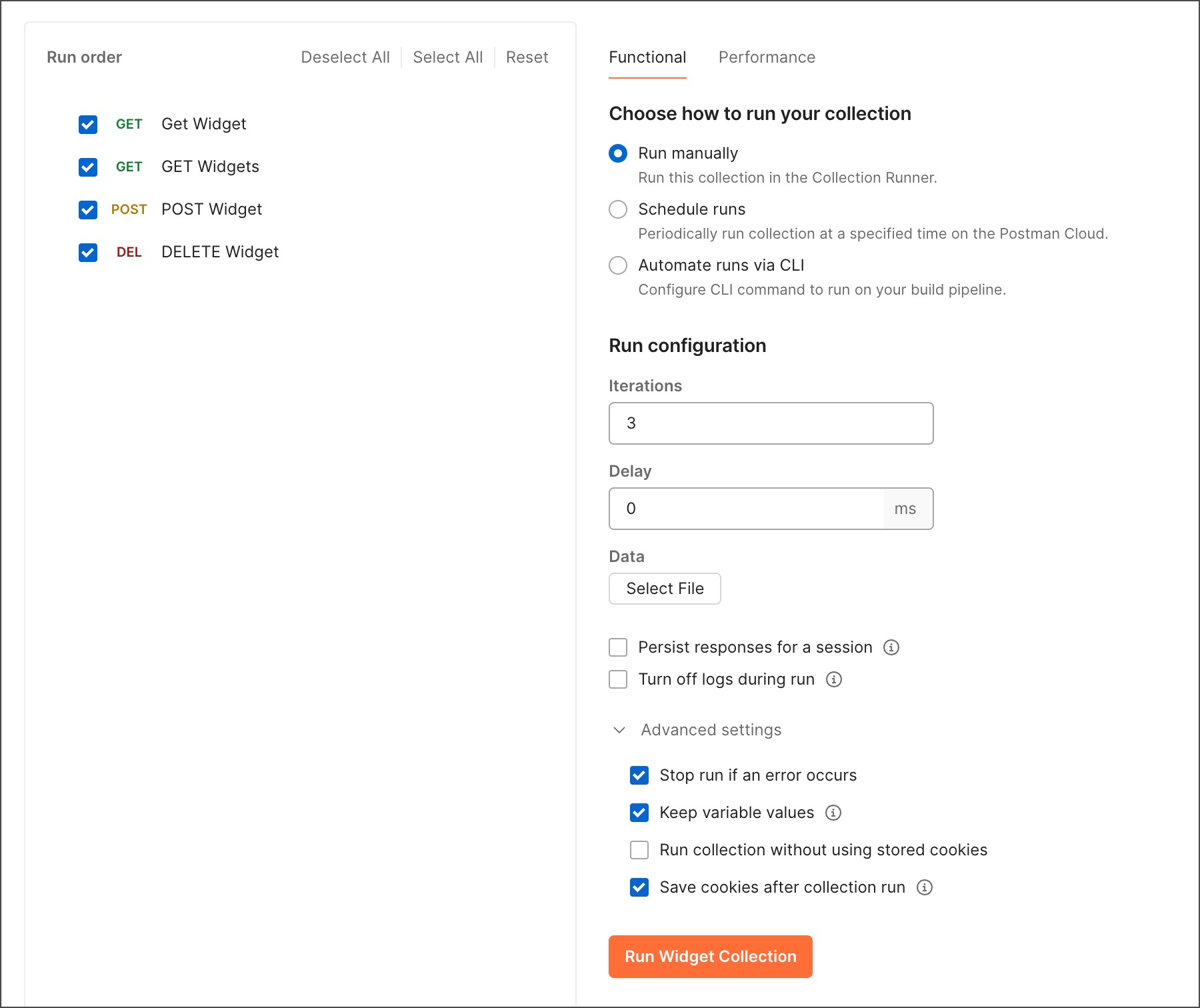 Collection Runner configuration