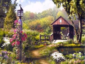 wooden gazebo in the garden online puzzle