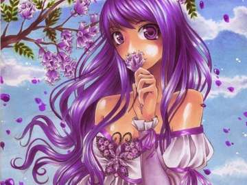 Pretty little girl in a world all in purple. online puzzle