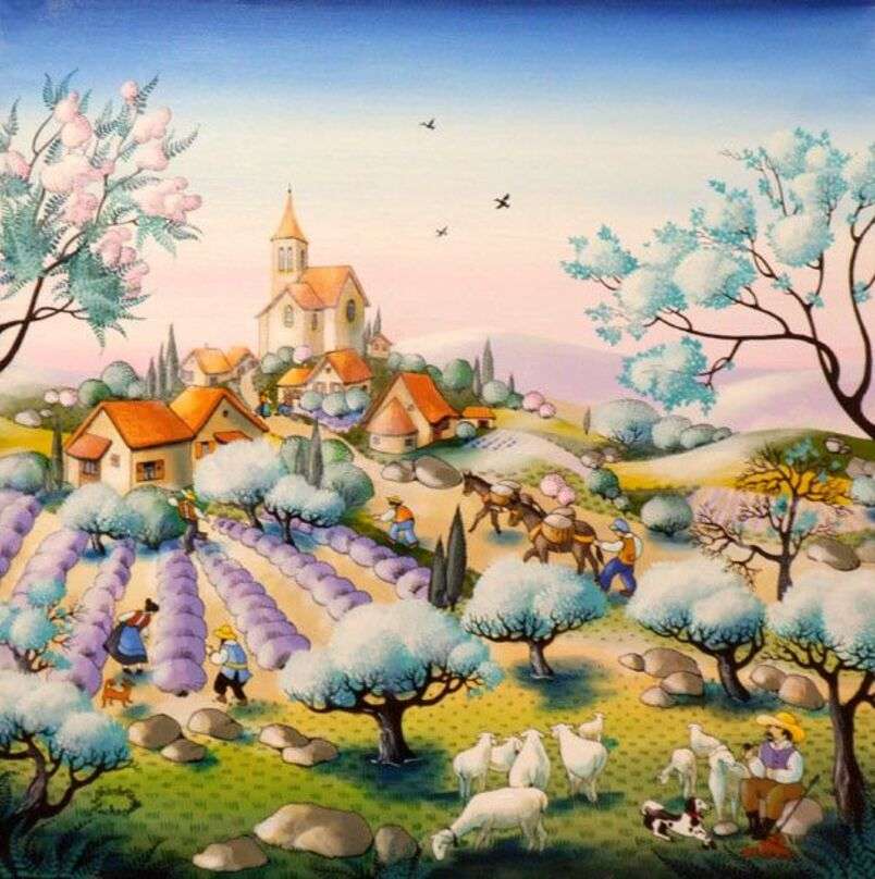 Landscape of a small imaginary village jigsaw puzzle online