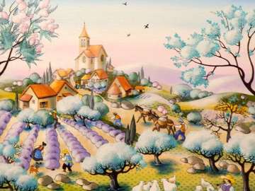 Landscape of a small imaginary village jigsaw puzzle online