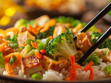 Tofu with rice and vegetables jigsaw puzzle online