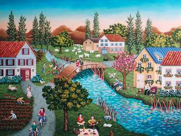 A beautiful town on the river jigsaw puzzle online