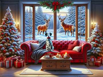 A pretty living room decorated for Christmas jigsaw puzzle online