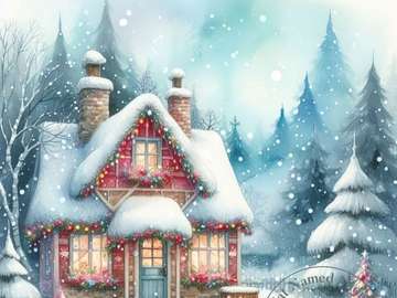 christmas card house jigsaw puzzle online