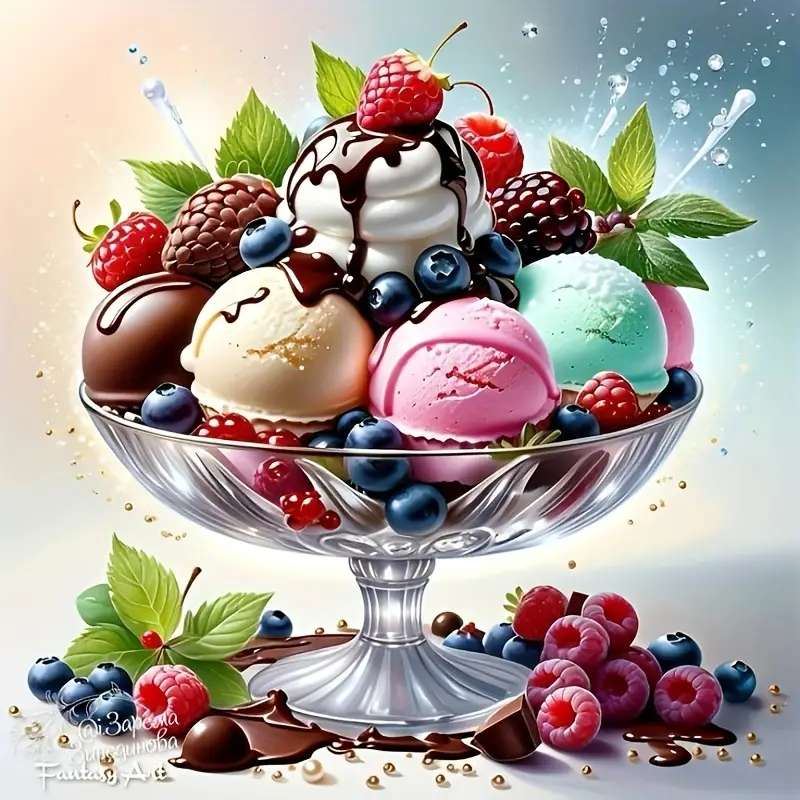 ice cream dessert with forest fruits online puzzle