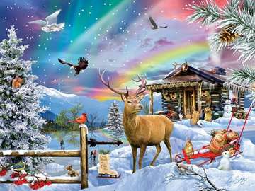 Christmas in front of the house jigsaw puzzle online