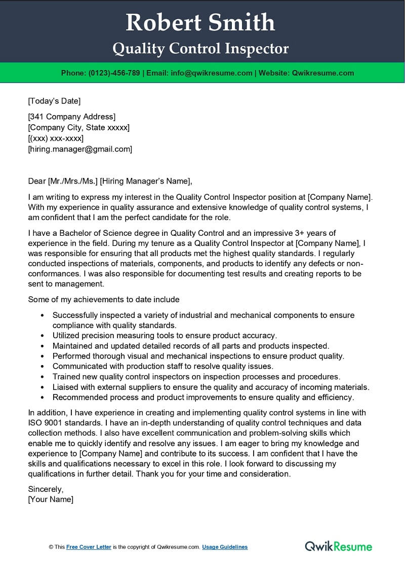 quality control cover letter examples