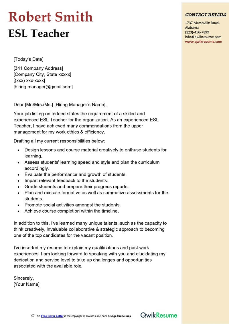 Best Teacher Cover Letter Examples Livecareer Teacher - vrogue.co