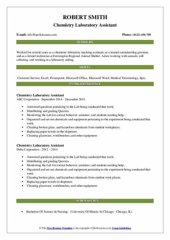 Chemistry Laboratory Assistant Resume Samples | QwikResume