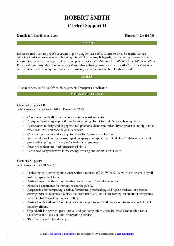 Clerical Support Resume example