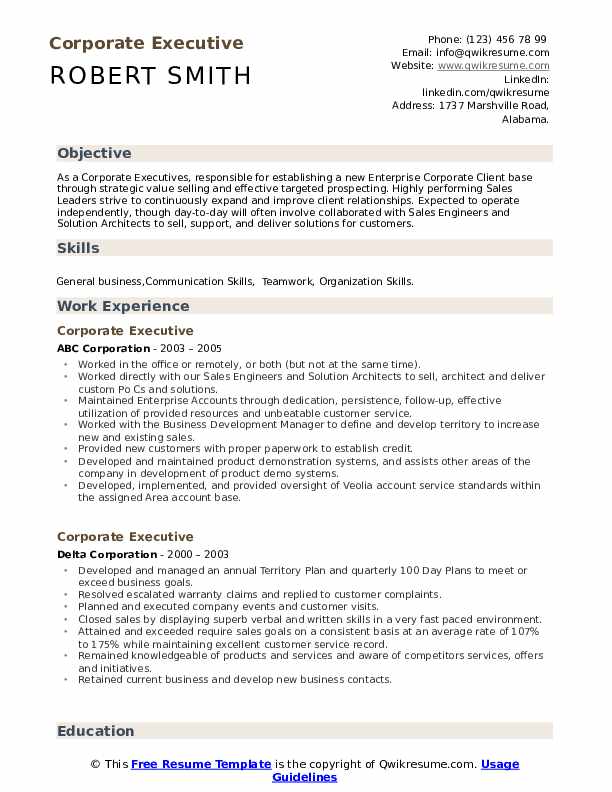 Corporate Executive Resume example