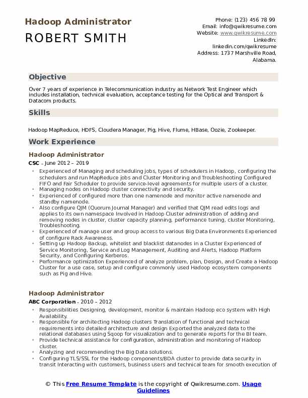 Hadoop Administrator Resume Samples | QwikResume