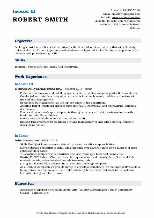 Indexer Resume Samples | QwikResume