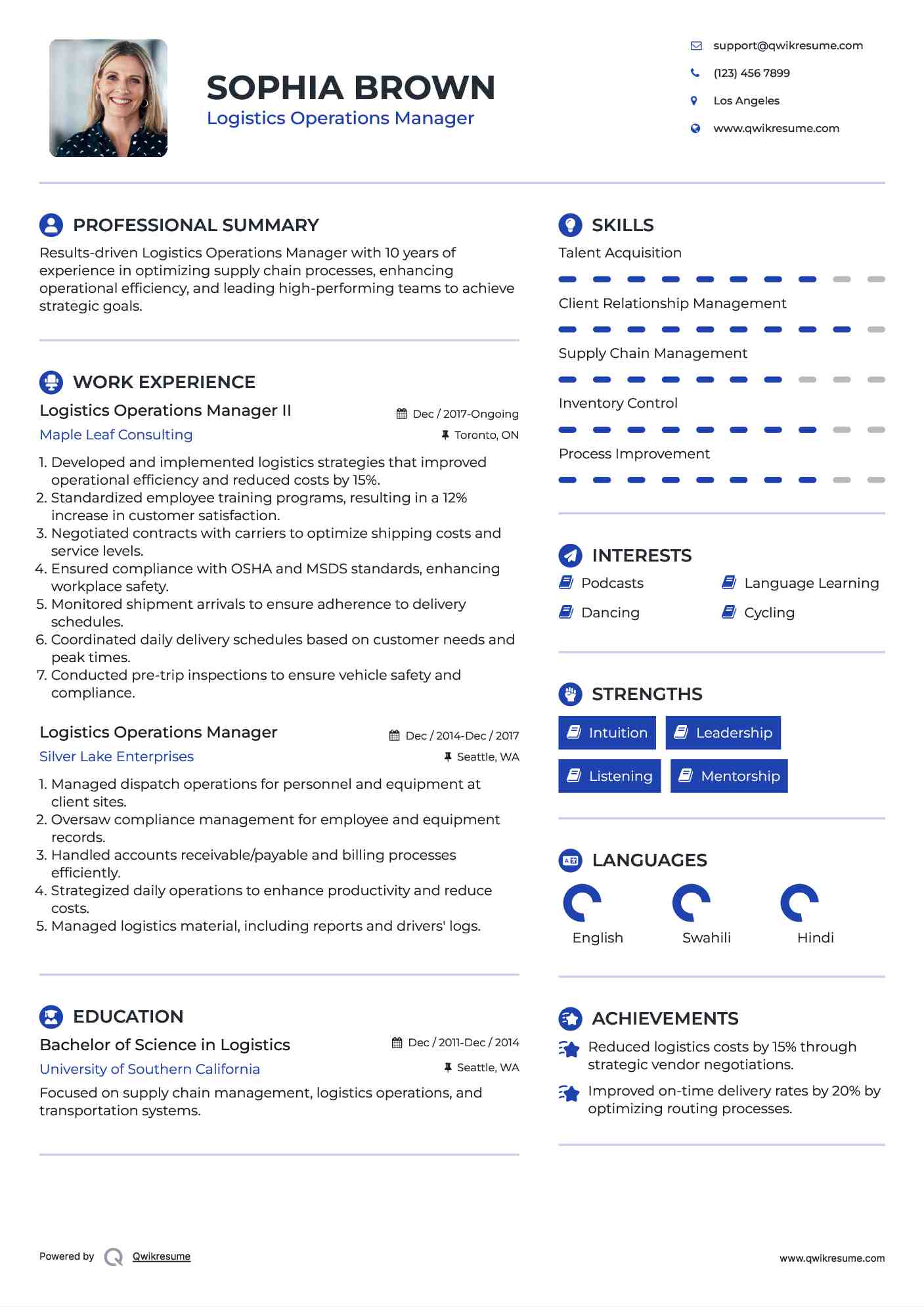 Logistics Manager Resume Template - udlvirtual.esad.edu.br