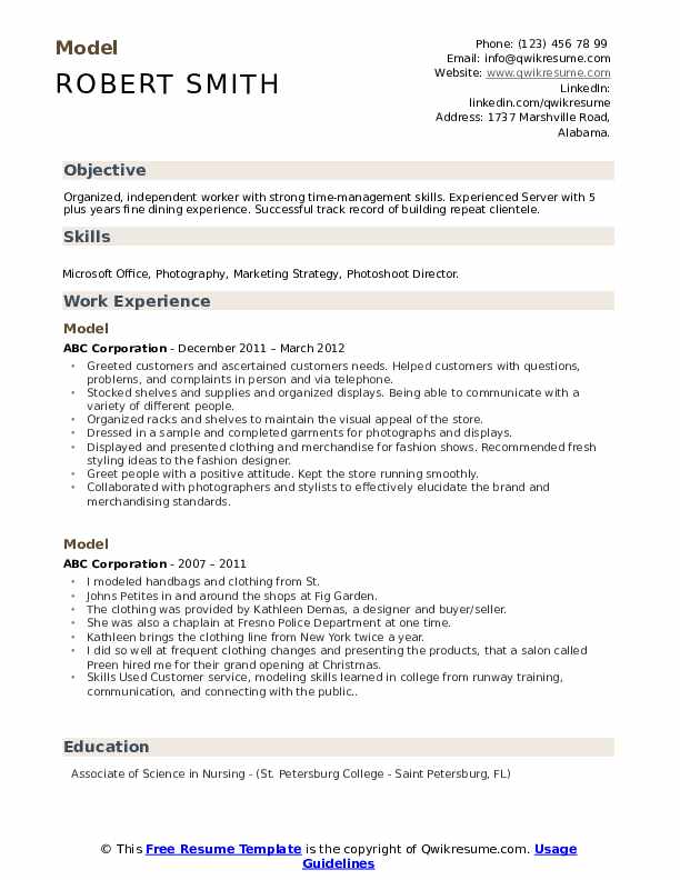 Model Resume example