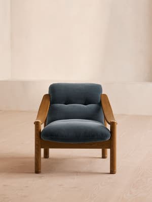 Karine Armchair - Midtone Oak - Grey Blue Velvet - Hover Image