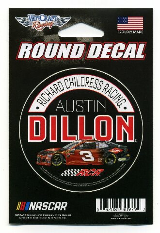 Wincraft Racing Austin Dillon #3 Round Decal Sticker 3"