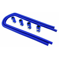 44" Blue Stainless Steel Heater Hose Kit w/ Blue Aluminum End Caps