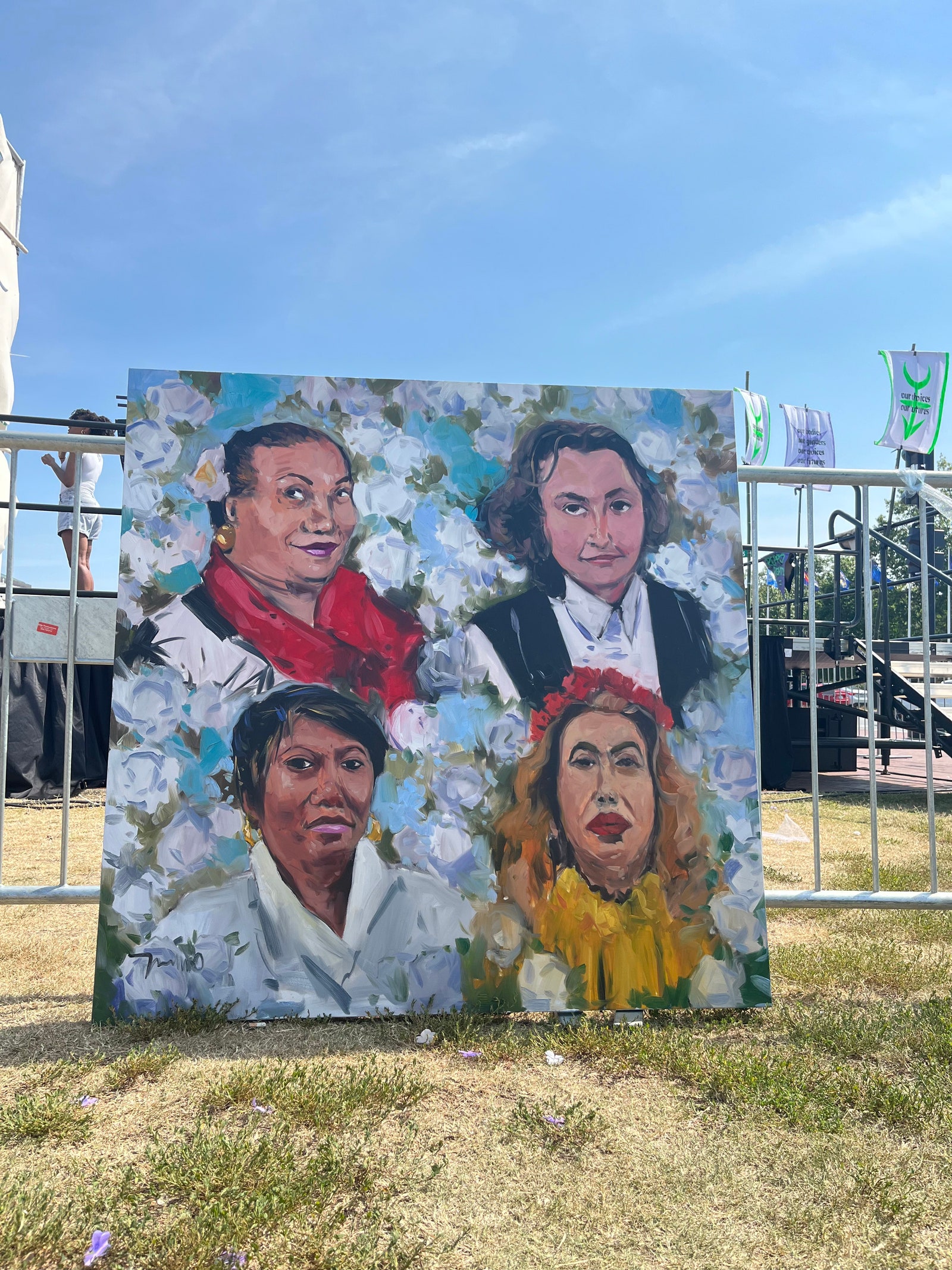 Painting of passed trans ancestors at the Gender Liberation March