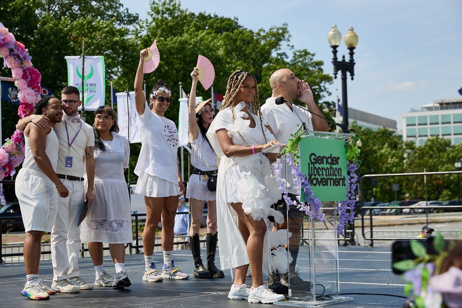 Raquel Willis and Eliel Cruz address the Gender Liberation March